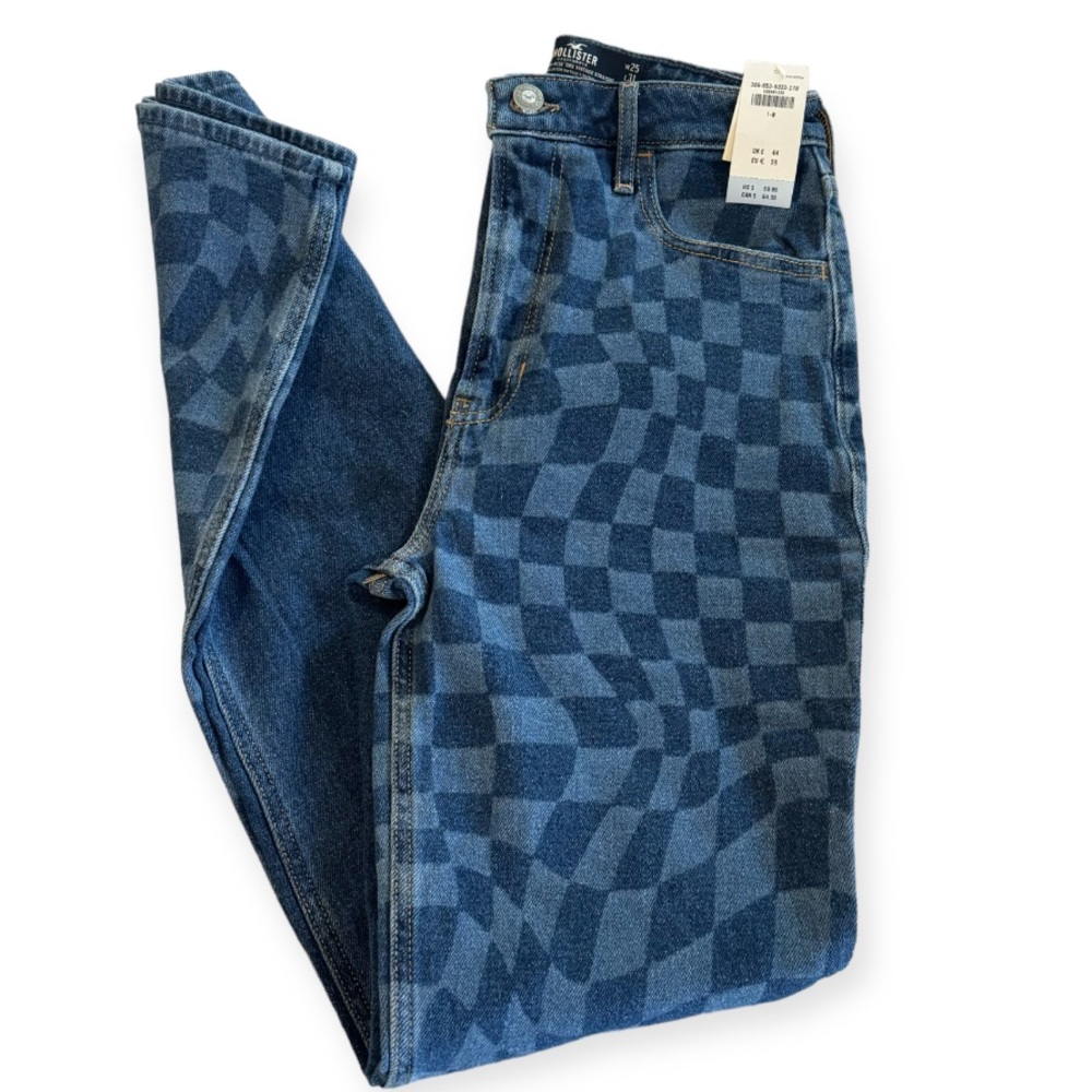 NWT Hollister 1 R W25 L31 checkered jeans, ultra high rise 90’s vintage straight